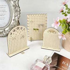Wooden earring display stand organizer for jewelry, multi-hole wooden stud holder shelf.