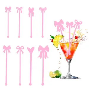 Pink bow cocktail stirrers acrylic drink stirrer cute bar accessories for party wedding