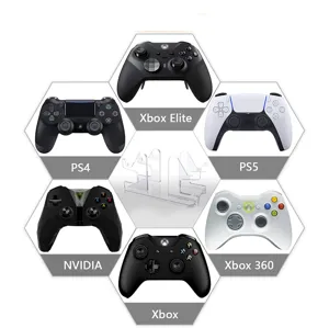 Klarer Acryl-Gamepad-Ständer zeigt Multi-Plattform-Kompatibilität für Gaming-Setups.