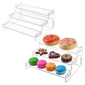 Transparent Acrylic Tiered Display Riser Clear Step Shelf Organizer For Figures Dessert Cosmetic Perfume Showcase
