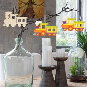 Set de adornos colgantes de tren de madera, manualidades DIY y bonita decoracion.