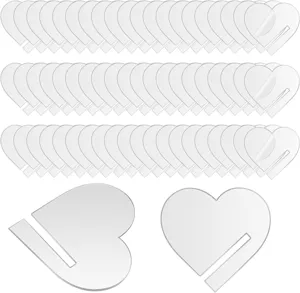 Clear acrylic heart drink tags, blank DIY wedding party glass place cards table insert.