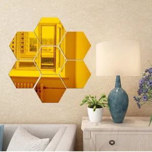 Zeshoekige 3D spiegel muurstickers voor moderne woonkamer gang en decoratieve muur.