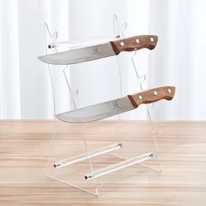 Transparent Black Acrylic Knife Holder Desktop Storage Rack Multi Layer Display Stand For Kitchen Folding Pocket Knives Cutlery Organizer