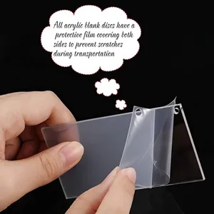 Disque acrylique vierge rectangulaire transparent DIY détail, film protecteur.
