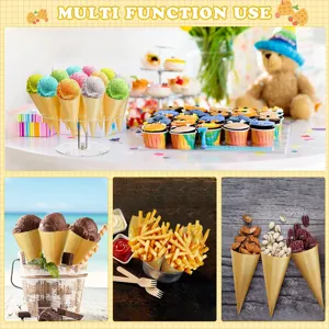 Support de cornet en acrylique transparent en détail, parfait pour glaces, frites et collations.