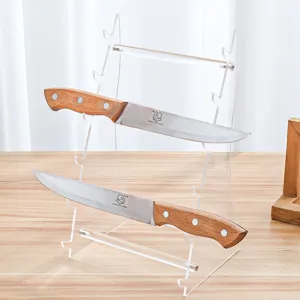 Clear acrylic desktop knife display stand multi-tier kitchen cutlery storage rack