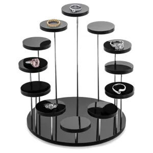 Présentoir de bague en acrylique noir support de bijoux à plusieurs étages vitrine
