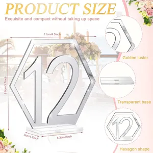 Acrylic mirror hexagon table number wedding party decor sign with clear base size display