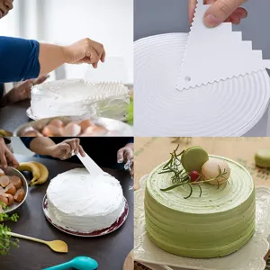 Set di 7 raschietti per torte in acrilico, spatole trasparenti e bianche per decorare dolci.