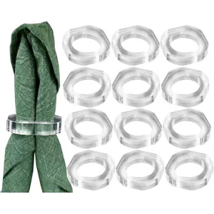 Clear acrylic napkin rings set of 12 hexagonal napkin holders for dining table decor.