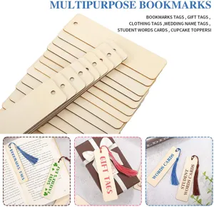 Marcapáginas de madera en blanco con agujeros para manualidades, etiquetas de regalo y DIY.