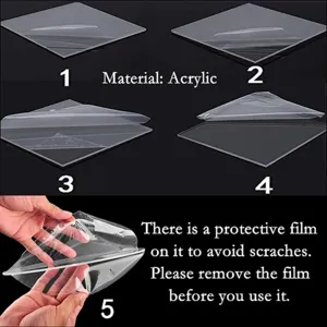 Vue détaillée de la plaque en acrylique montrant le retrait du film de protection clair.