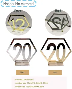 Acrylic hexagonal mirror table number sign gold silver wedding party bar decoration