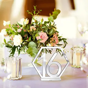 Acrylic mirror hexagonal table number 16 wedding party decorative seating sign desktop decor.