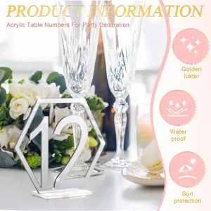 Silver mirror acrylic hexagonal table number card for wedding party decoration use