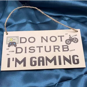 Wooden gaming door sign Do Not Disturb funny room decor hanging plaque for gamers.