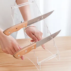 Clear acrylic knife display stand desktop tier rack kitchen cutlery storage organizer