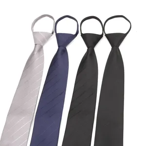 Men's Business Zipper Necktie Regular Width Solid Striped Jacquard Polyester Neck Tie For Formal Wedding Suit Office