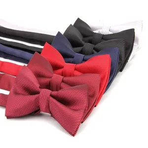 Classic men's striped bowtie detail, elegant fabric accessory for formal business wear.