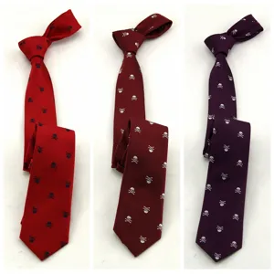 Corbata estrecha jacquard calavera hombre detalle, corbata traje hip hop Halloween.