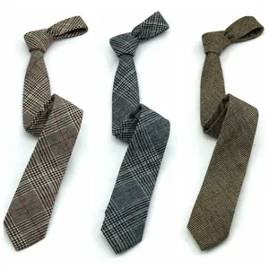 Mens plaid wool tie classic business formal suit necktie retro check pattern neck wear