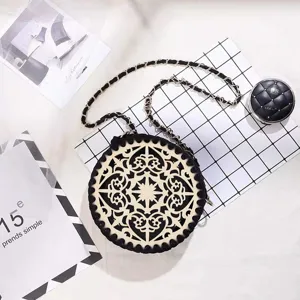 Wooden round hollow floral pattern bag base DIY crochet knitting shoulder cross body bag