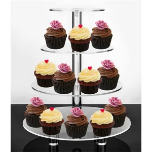 4 tier clear acrylic cupcake stand detail view, perfect for wedding party dessert display.