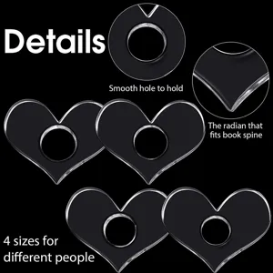 Clear acrylic heart-shaped thumb bookmark page holder and reader accessory detail view.