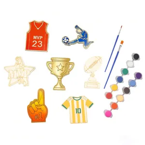 Set de Manualidades de Pintura DIY con Tema Deportivo de Madera Regalo de Fiesta de Cumpleaños para Niños Rodajas de Madera Con Pinceles de Pigmento