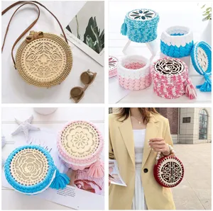 Wooden round hollow floral bag base DIY knitting basket set home decoration 2pcs.