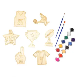 Set de pintura deportiva de madera DIY con 8 recortes, pinturas y pinceles infantiles.