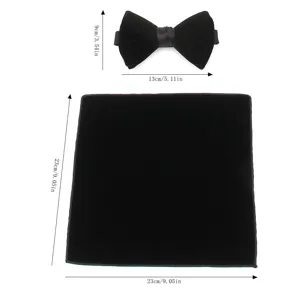 Set papillon e fazzoletto da taschino in velluto nero per abiti formali e matrimoni.