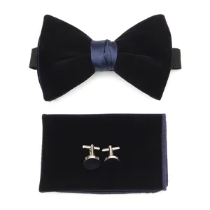 Set Papillon in Velluto da Uomo con Pocette e Gemelli Papillon Classico a Doppio Strato per Matrimonio Festa Accessori Abito Formale