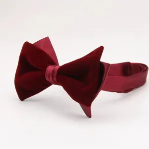 Burgundy velvet bow tie close-up detail, elegant accessory for formal events and evening wear.