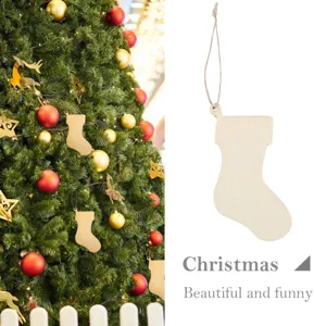 Unfinished Wooden Hollow Christmas Stocking DIY Hanging Ornaments With Hemp Rope For Christmas Tree Party Home Decor