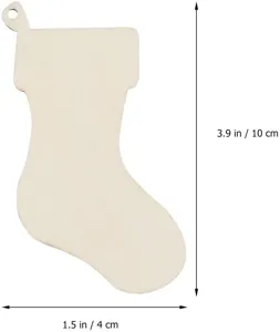 Close-up detail of uncompleted wooden Christmas stocking ornament showing precise dimensions.