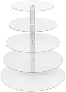 Clear acrylic 5-tier round cake stand, detachable dessert display rack for party wedding.