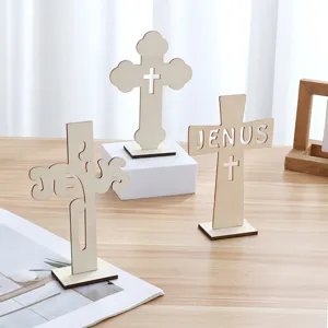 Cruz de madera decoración de mesa DIY pequeño bautismo hogar cristiano artesanía madera