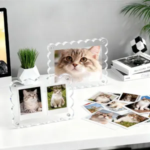 Transparenter Acryl Magnet Fotorahmen mit Wellenrand fuer Buero Desktop Deko Stuecke
