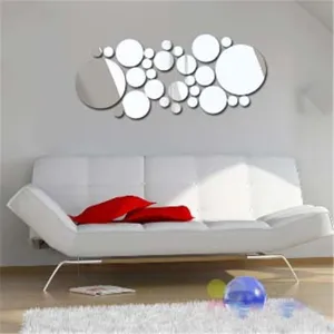 Modern round acrylic mirror wall stickers for creative living room and TV backdrop decor.