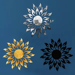 Acrylic mirror sunflower wall sticker 3D decorative art decal for home room interior decor.