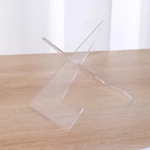 Clear acrylic book display stand, detachable X-shaped bracket holder for plates and tablets.