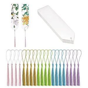 20pcs clear blank acrylic bookmarks with colorful tassels DIY craft bookmarks set