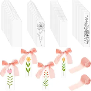 Set segnalibri trasparenti in acrilico con nastri rosa, segnalibri floreali fai da te per feste.