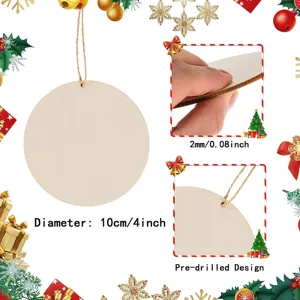 Unfinished wooden round tags with pre-drilled holes and 10cm diameter for Christmas DIY crafts.