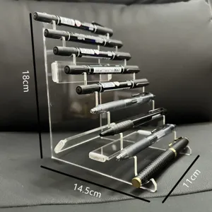 Clear acrylic pen display stand stepped stationery organizer for office desk fountain pens
