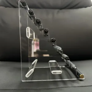 Clear acrylic pen display stand for office desk stationery organizer, slanted tier design