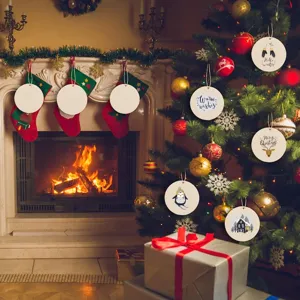 Wooden Christmas tree hanging ornaments blank round DIY wood slice craft tags for party decor