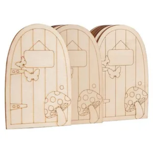 Puerta de hadas de madera decoración artesanal rodaja de madera puerta en miniatura